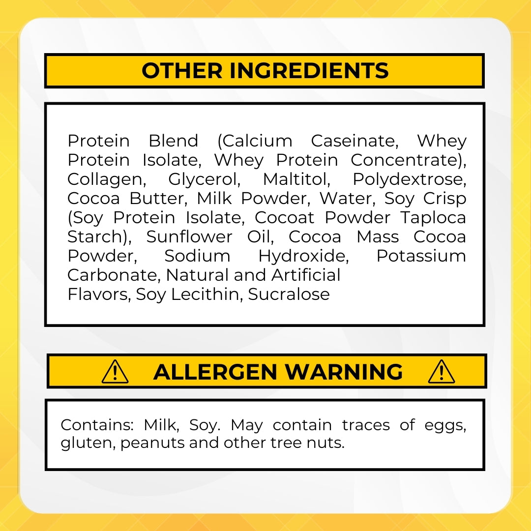 Barebells, Protein Bar Suggested use and Warning