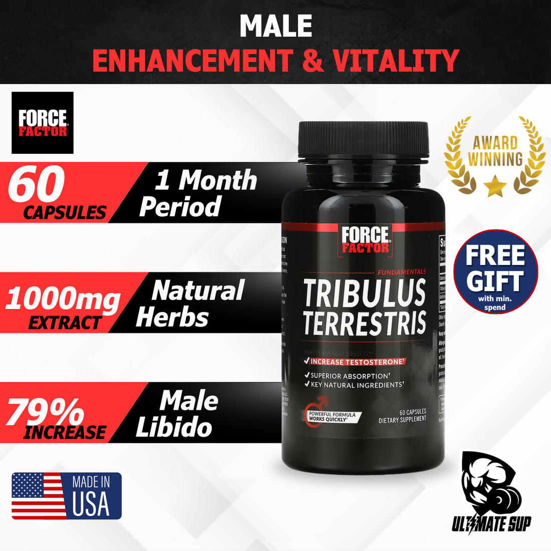 Force Factor, Tribulus Terrestris, Testosterone Booster, 60Caps - Ultimate Sup Singapore