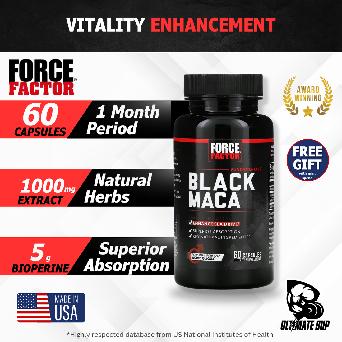 Force Factor Fundamentals Black Maca, 60 - 90 Capsules - Ultimate Sup Singapore