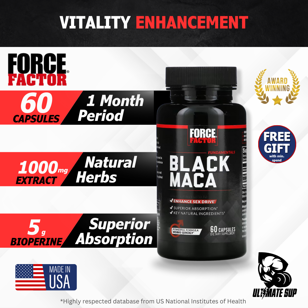 Force Factor Fundamentals Black Maca, 60 - 90 Capsules - Ultimate Sup Singapore