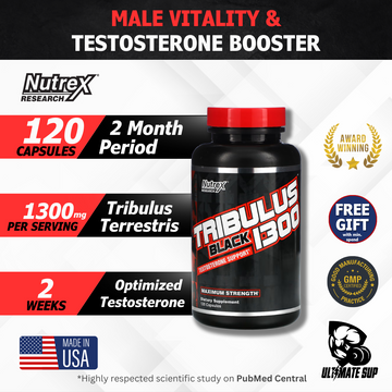 Nutrex Research, Tribulus Black 1300, Testosterone Booster for Men, Men Health, Muscle Builder, 120 Capsules - Ultimate Sup Singapore