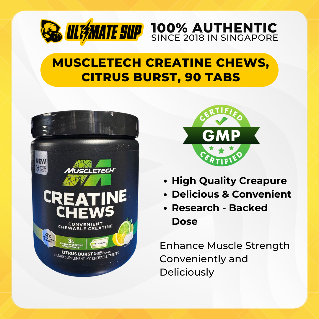 MuscleTech Creatine Chews, Creapure Creatine Monohydrate, Enhanced Performance, Citrus Burst, 90 Tablets - Ultimate Sup Singapore