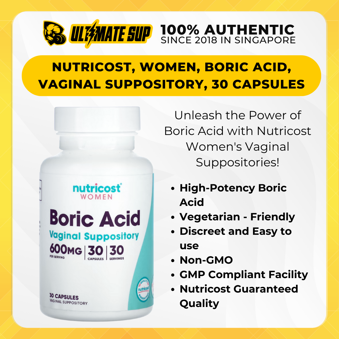 Nutricost, Women, Boric Acid, Vaginal Suppository, Women health, 600 mg, 30 Capsules - Ultimate Sup Singapore