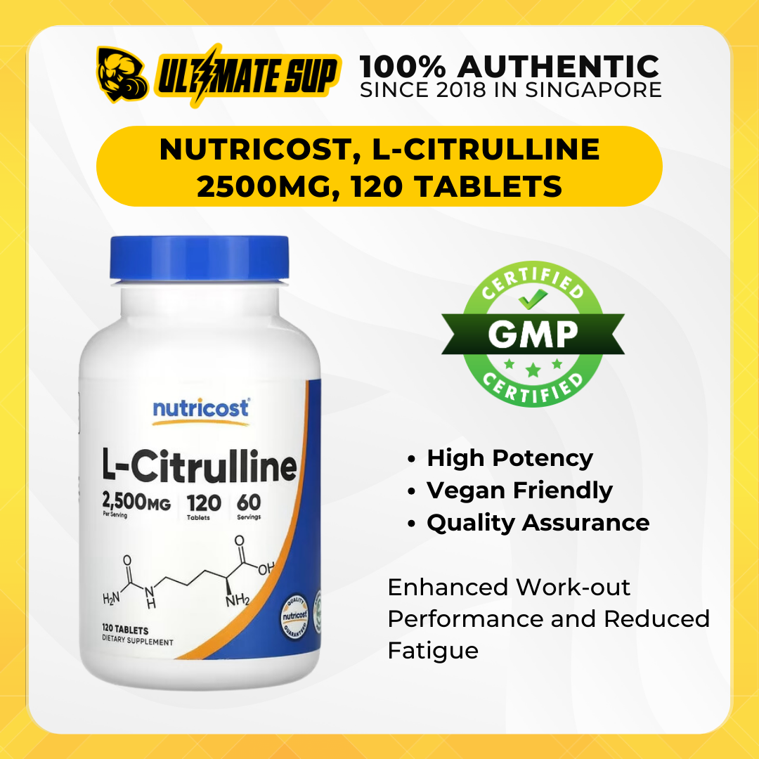 Nutricost, L-Citrulline, Enhance Performance and Muscle Growth , 2,500 mg, 120 Tablets - Ultimate Sup Singapore