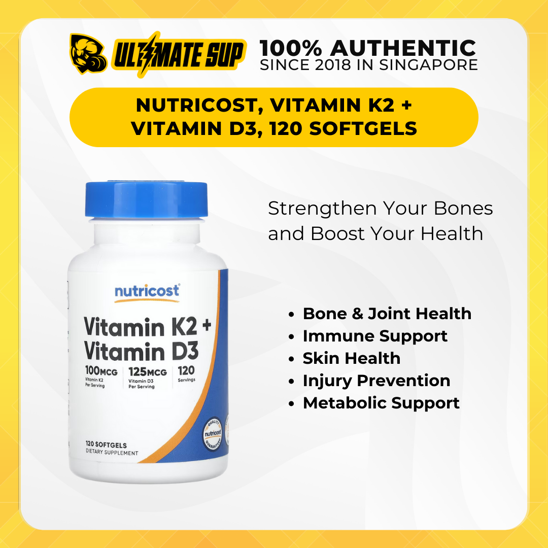 Nutricost, Vitamin K2 + Vitamin D3, 120 Softgels - Ultimate Sup Singapore