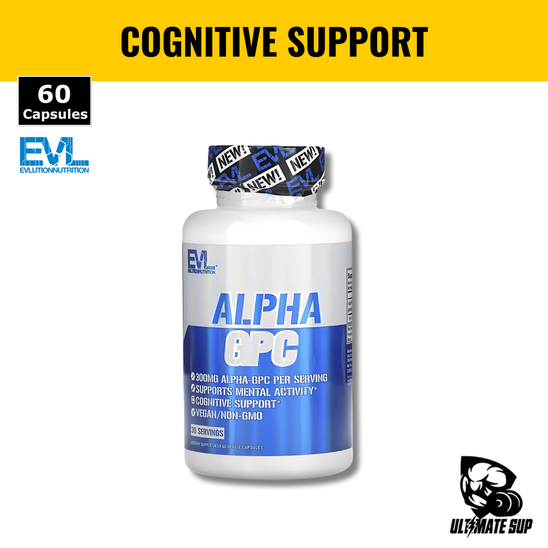 EVLution Nutrition, Alpha GPC, Enhance Focus & Attention, Physical Performance, Support Memory & Learning, 60 Veg Caps - Ultimate Sup Singapore