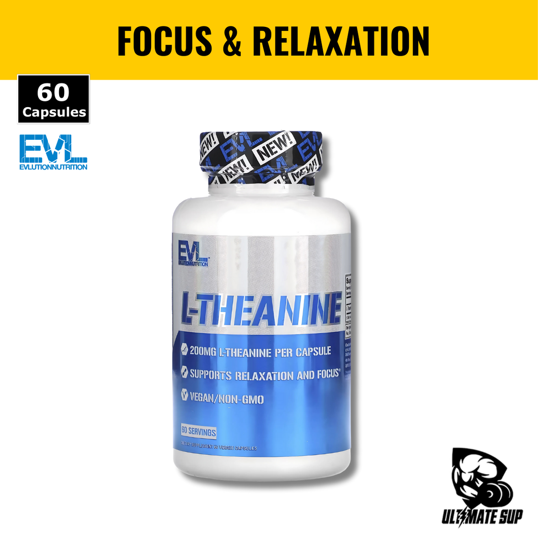 EVLution Nutrition, L-Theanine, 200 mg, 60 Veggie Capsules - Ultimate Sup Singapore