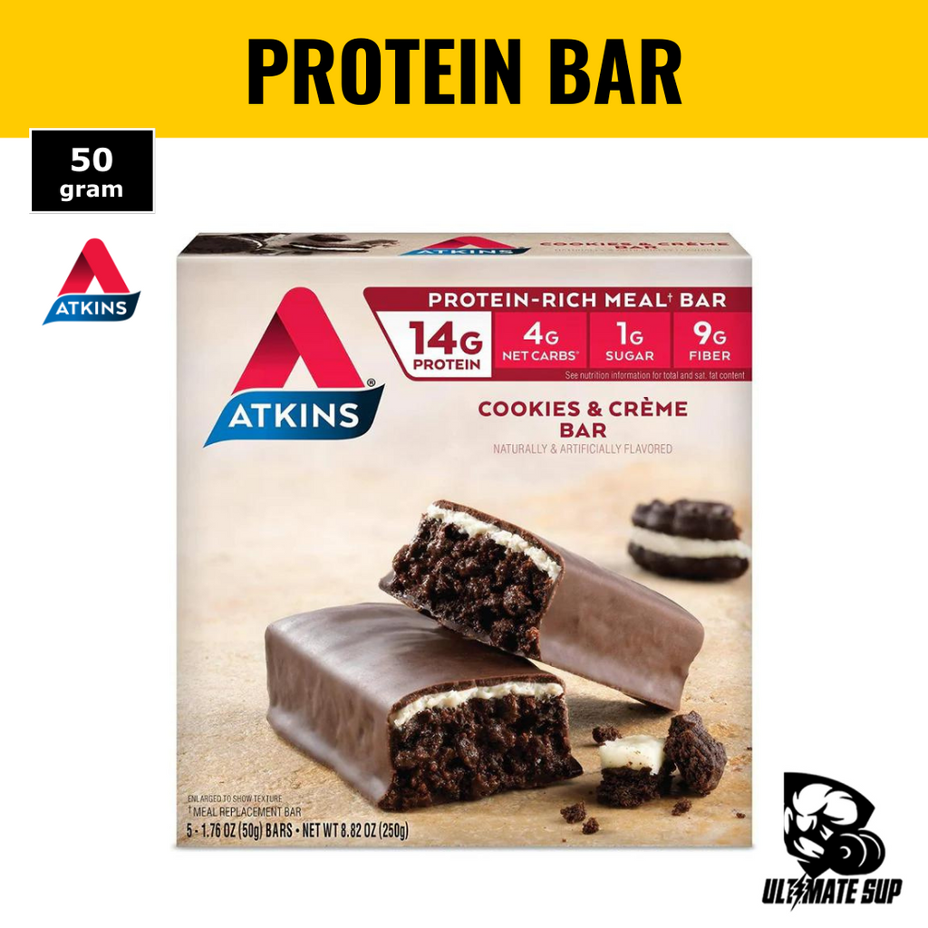 Atkins, Protein Meal Bar, No Maltitol, Keto Friendly, Cookies & Creme Bar, 5 Bars, 1.76 oz (50 g)