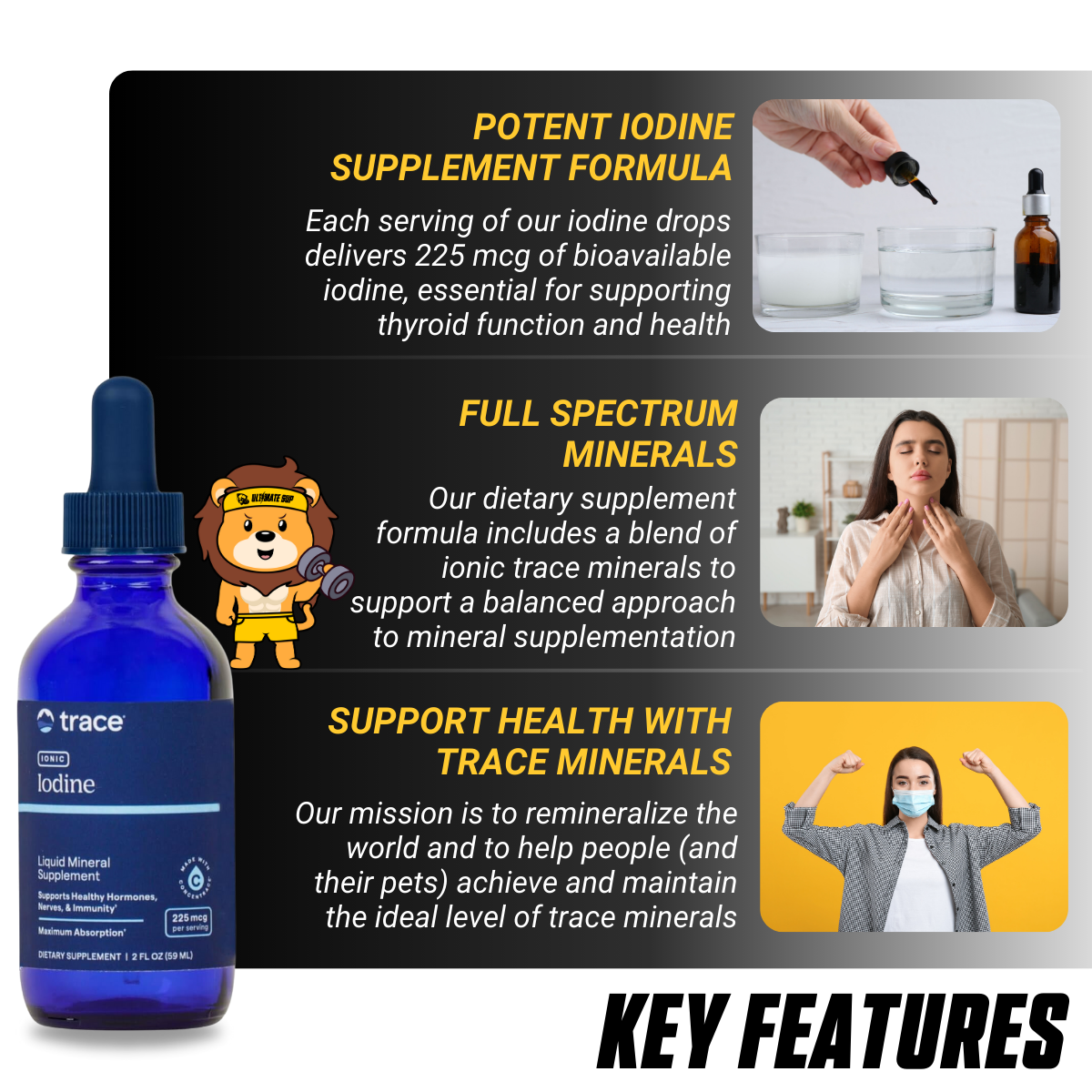 Trace, Ionic Iodine, Gel Supplement to Support Immune System & Thyroid Health 2 fl oz (295 Servings) - Ultimate Sup Singapore