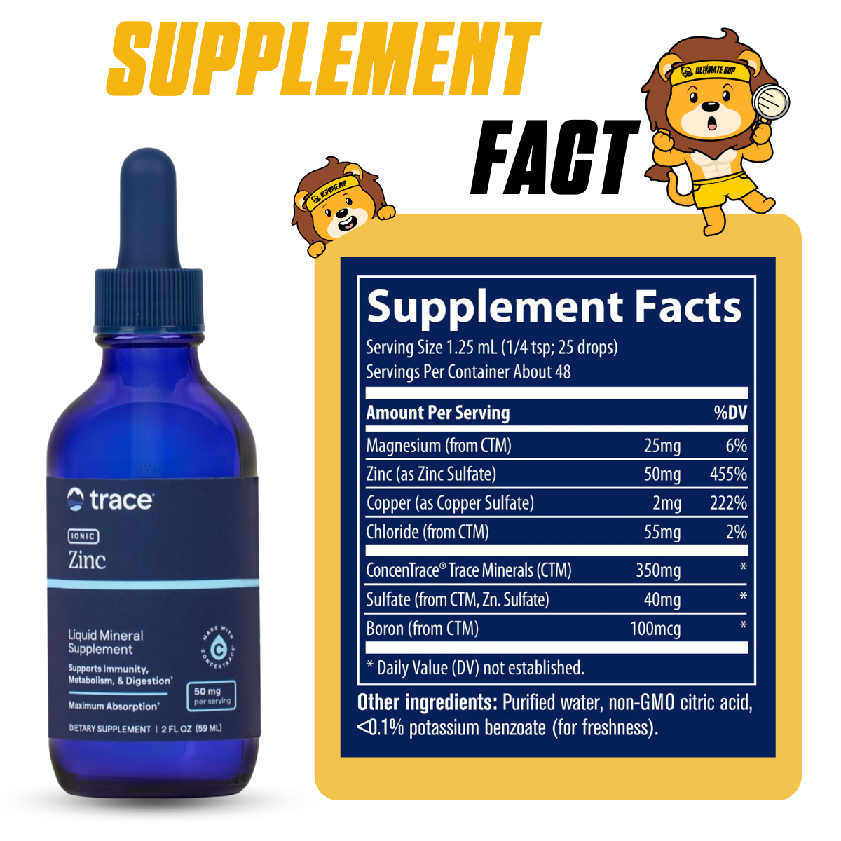 Trace, Ionic Zinc, 50 mg, 2 fl oz (59 ml) - Ultimate Sup Singapore