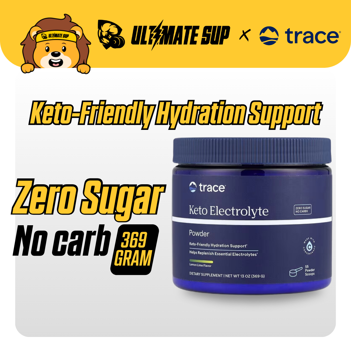 Trace, Keto Electrolyte Powder, Mineral Supplement for Energy & Muscle Stamina Support 13 oz 369g (55 Servings) - Ultimate Sup Singapore