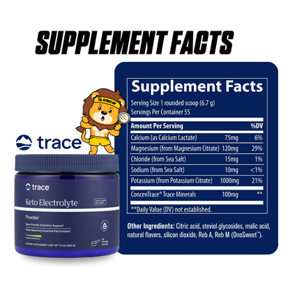Trace, Keto Electrolyte Powder, Mineral Supplement for Energy & Muscle Stamina Support 13 oz 369g (55 Servings) - Ultimate Sup Singapore