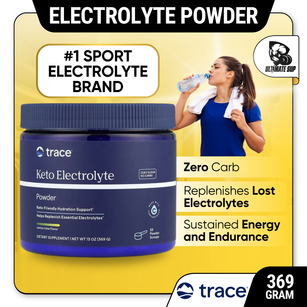 Trace, Keto Electrolyte Powder, Mineral Supplement for Energy & Muscle Stamina Support 13 oz 369g (55 Servings) - Ultimate Sup Singapore