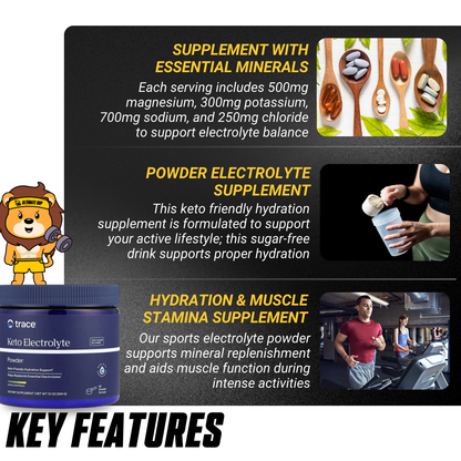 Trace, Keto Electrolyte Powder, Mineral Supplement for Energy & Muscle Stamina Support 13 oz 369g (55 Servings) - Ultimate Sup Singapore
