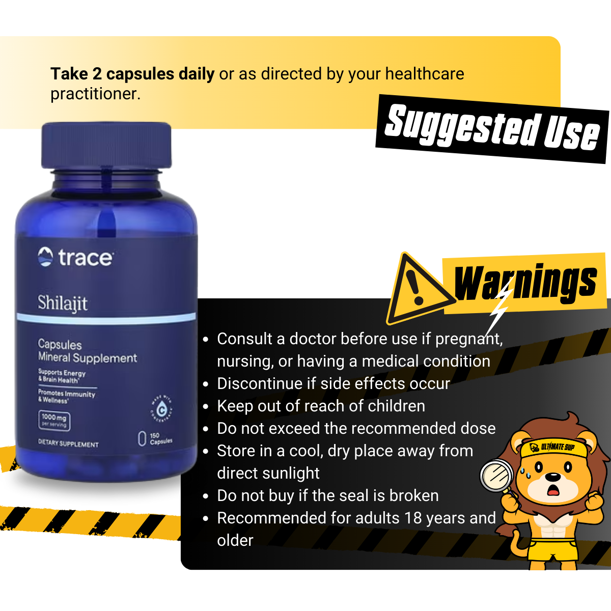 Trace, Shilajit, Boost Energy and Brain Heath, 150 capsules - Ultimate Sup Singapore