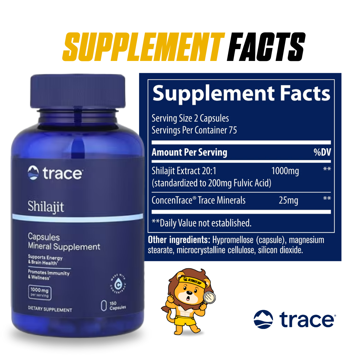 Trace, Shilajit, Boost Energy and Brain Heath, 150 capsules - Ultimate Sup Singapore
