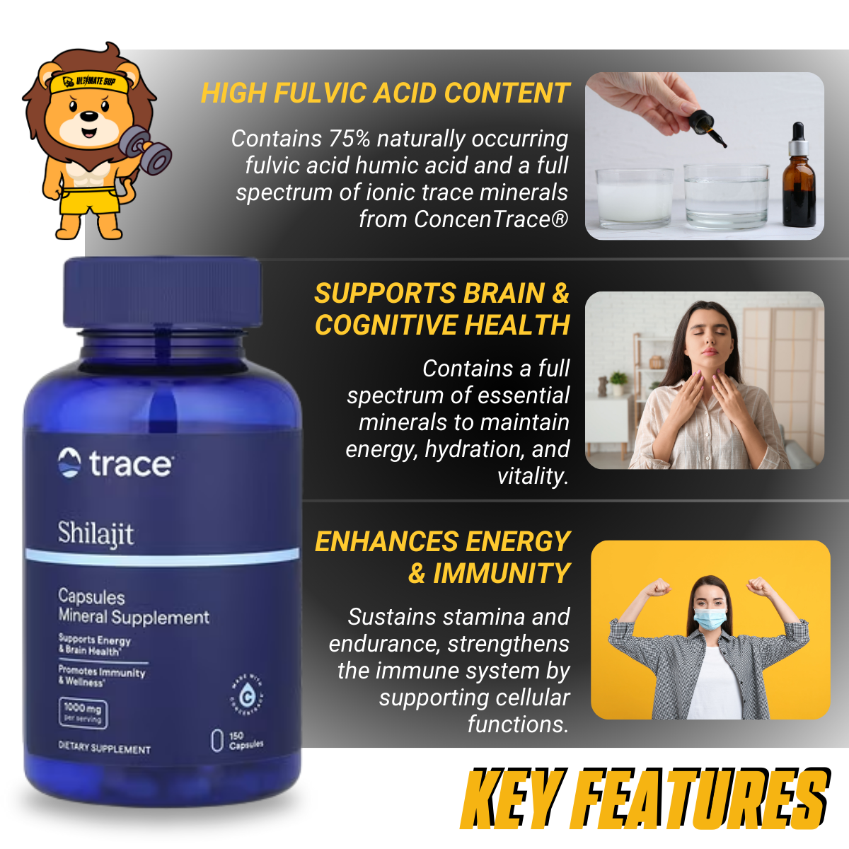 Trace, Shilajit, Boost Energy and Brain Heath, 150 capsules - Ultimate Sup Singapore