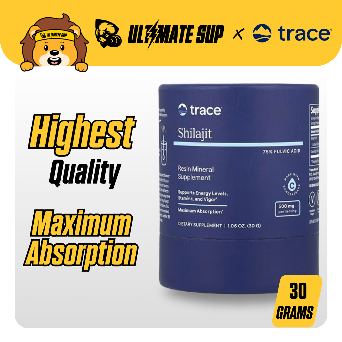 Trace, Shilajit, Mineral Supplement, Boost Energy, 30g - Ultimate Sup Singapore