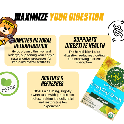 Traditional Medicinals, Organic EveryDay Detox, Dandelion, Supports Liver & Kidney Function, Caffeine Free, 16 Wrapped Tea Bags, 0.85 (24 g) - Ultimate Sup Singapore