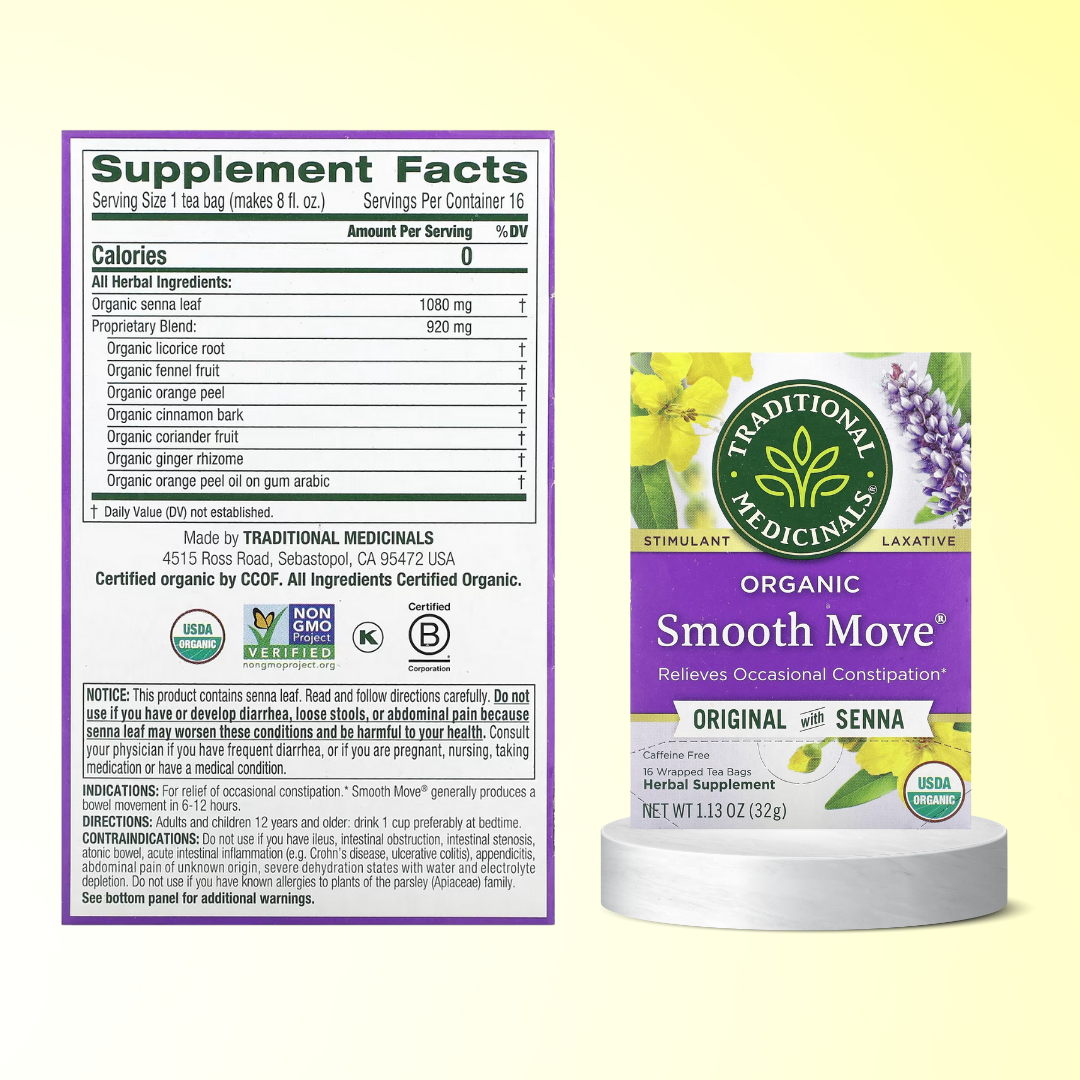 Traditional Medicinals, Organic Smooth Move, Original with Senna, Caffeine Free, 16 Wrapped Tea Bags, 0.07 oz (2g) Each - Ultimate Sup Singapore
