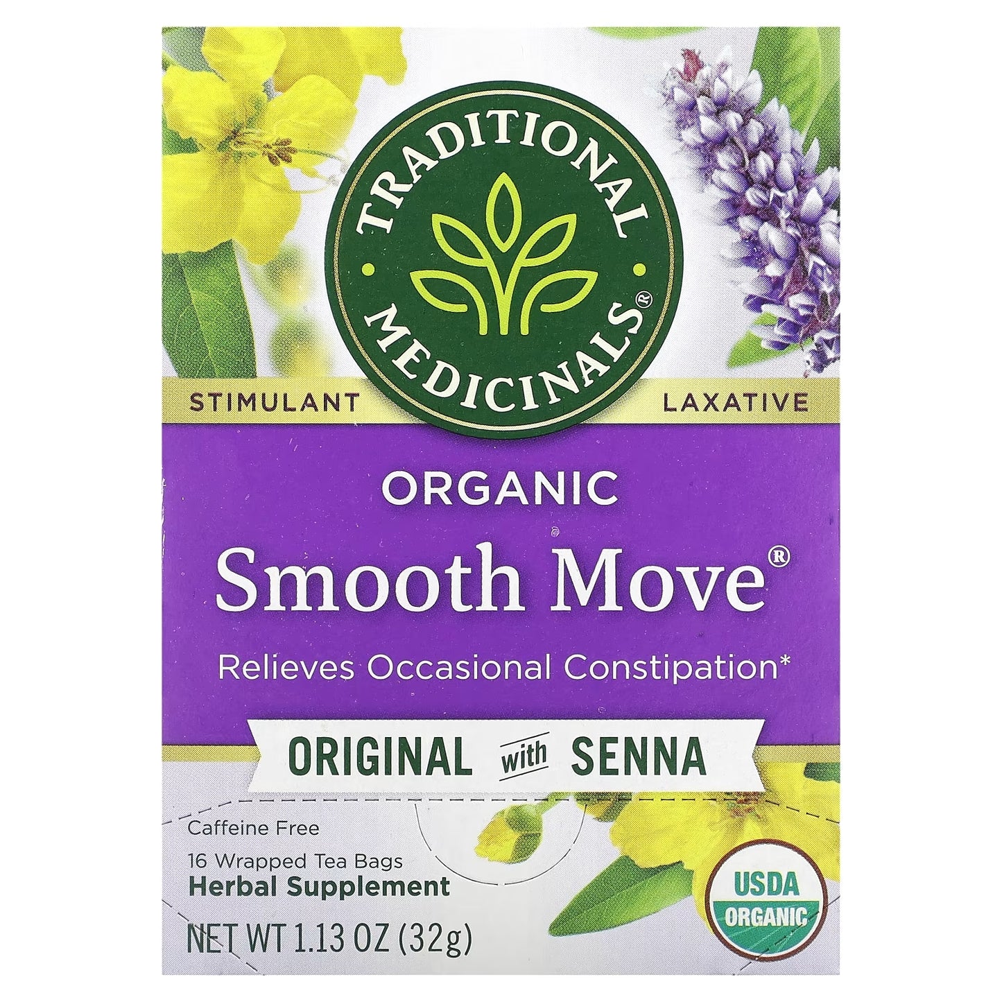 Traditional Medicinals, Organic Smooth Move, Original with Senna, Caffeine Free, 16 Wrapped Tea Bags, 0.07 oz (2g) Each - Ultimate Sup Singapore