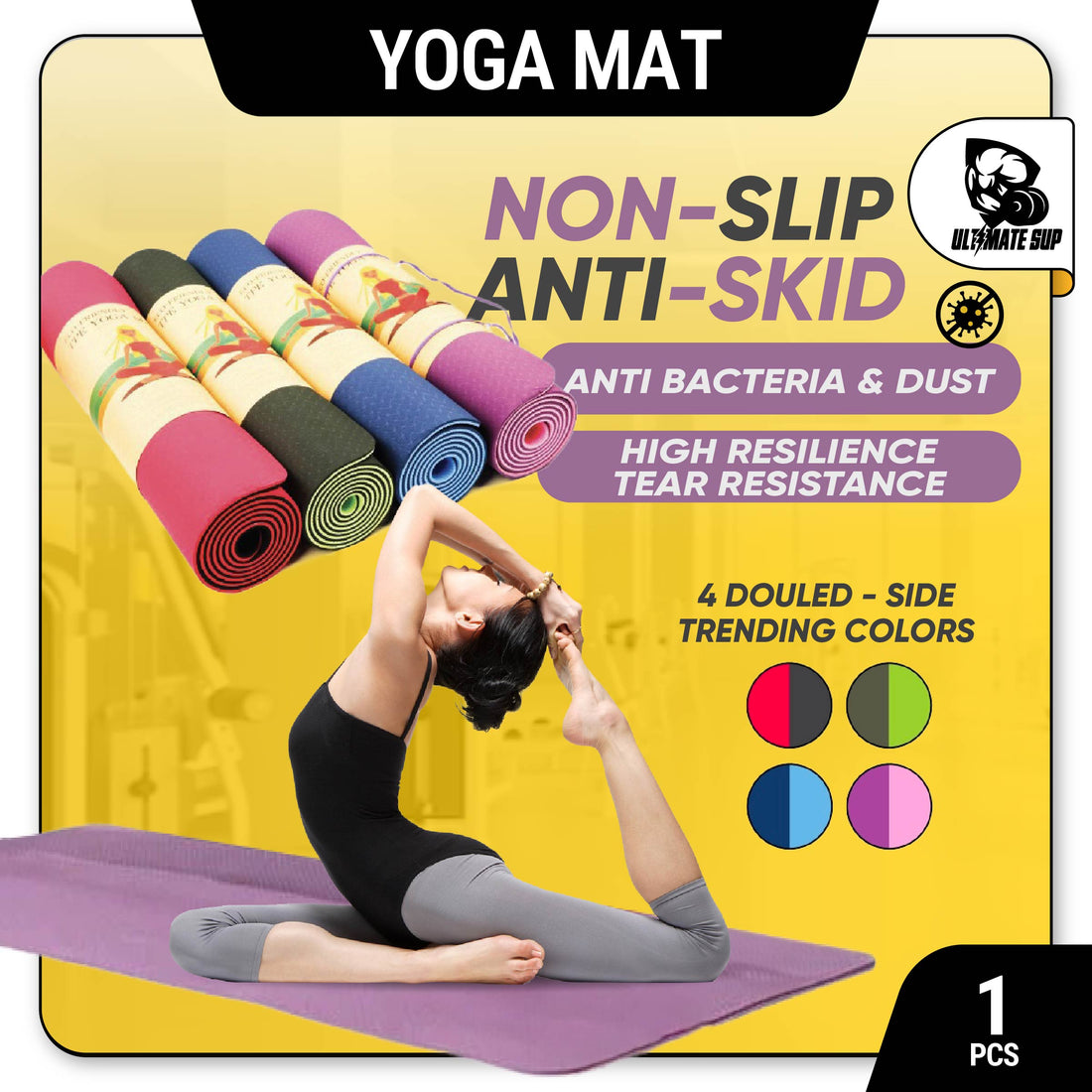 Ultimate Sup, Fitness Pilates Yoga Mat TPE, 1pcs - Ultimate Sup Singapore