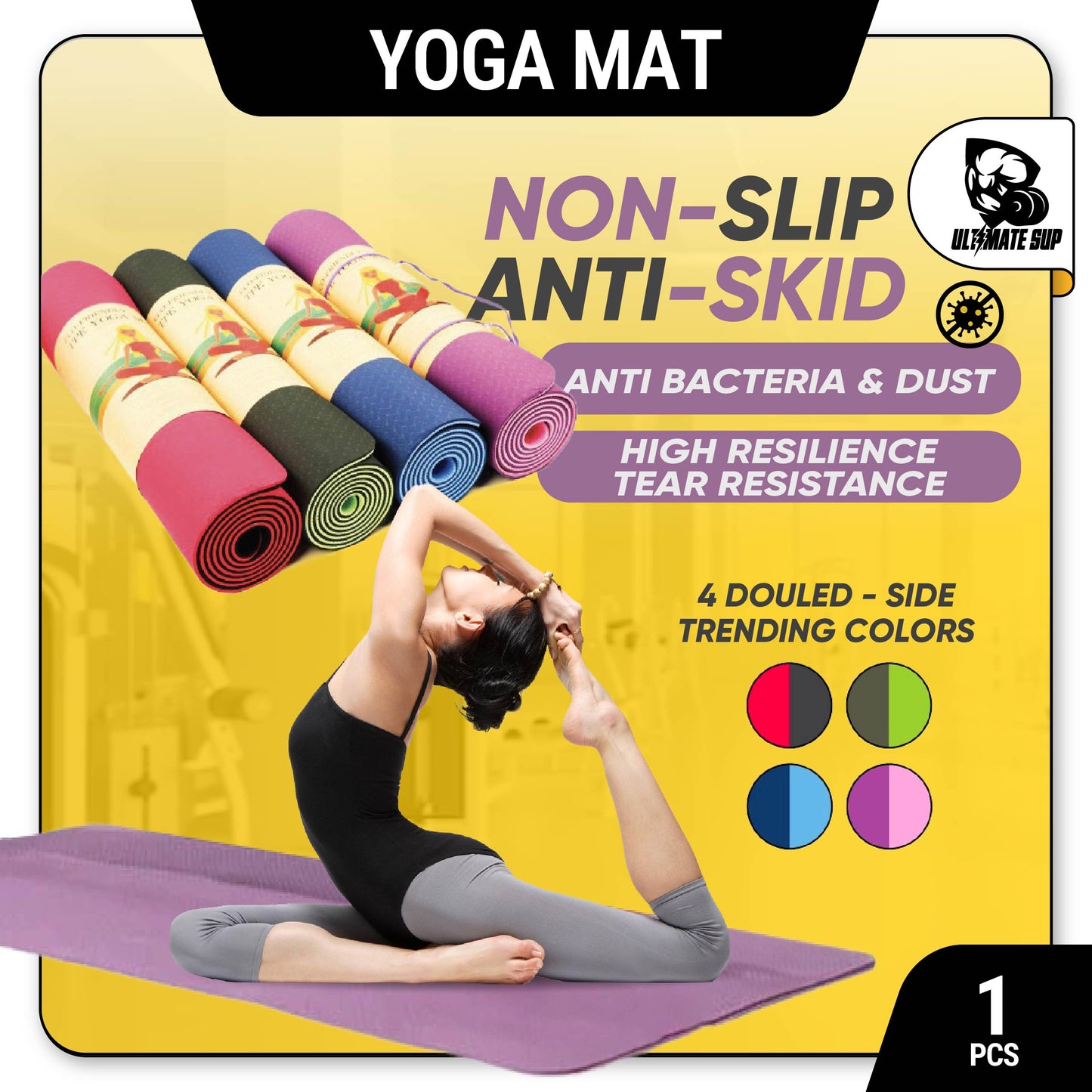 Ultimate Sup, Fitness Pilates Yoga Mat TPE, 1pcs - Ultimate Sup Singapore