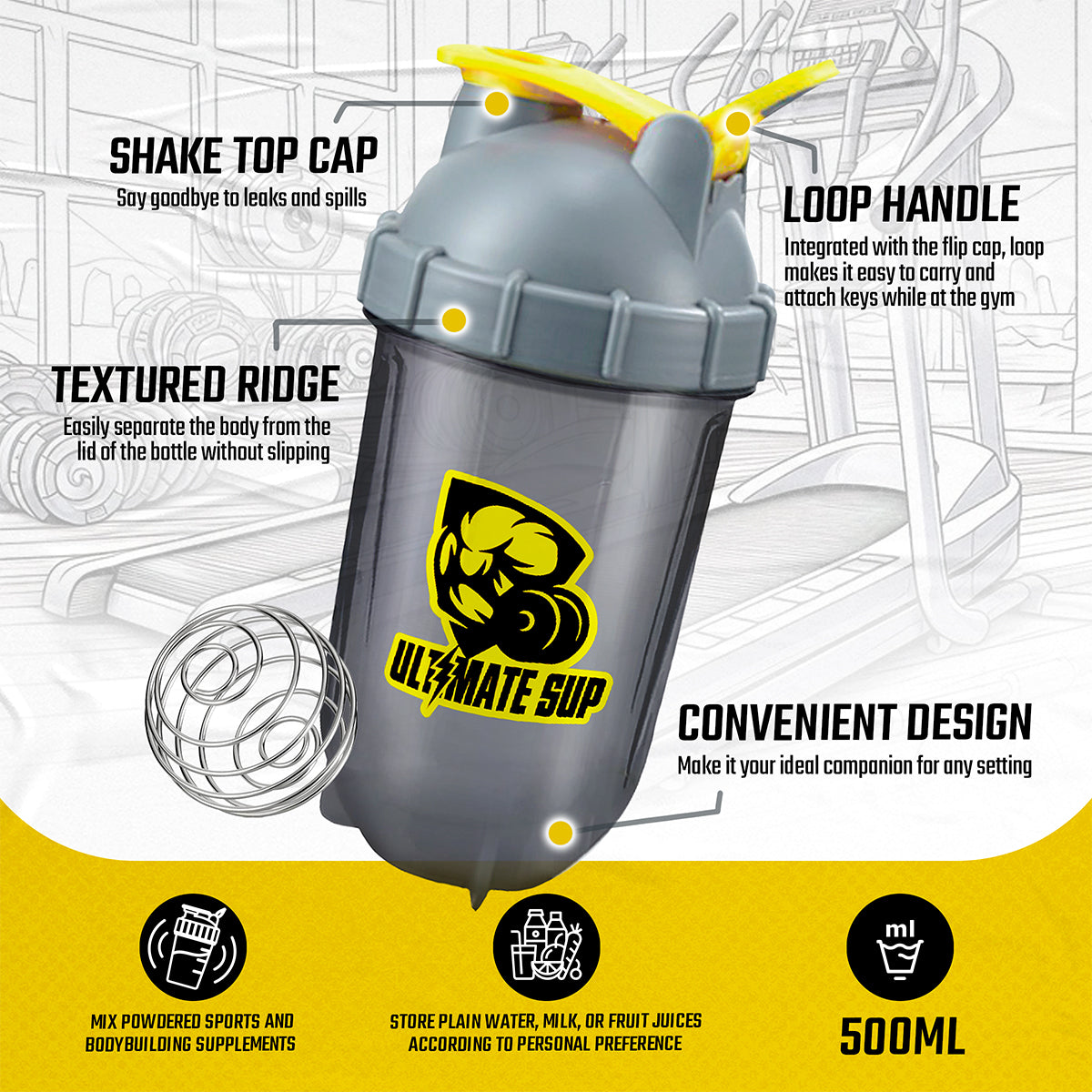 Ultimate Sup, Shaker Bottle - 550ml - Ultimate Sup Singapore