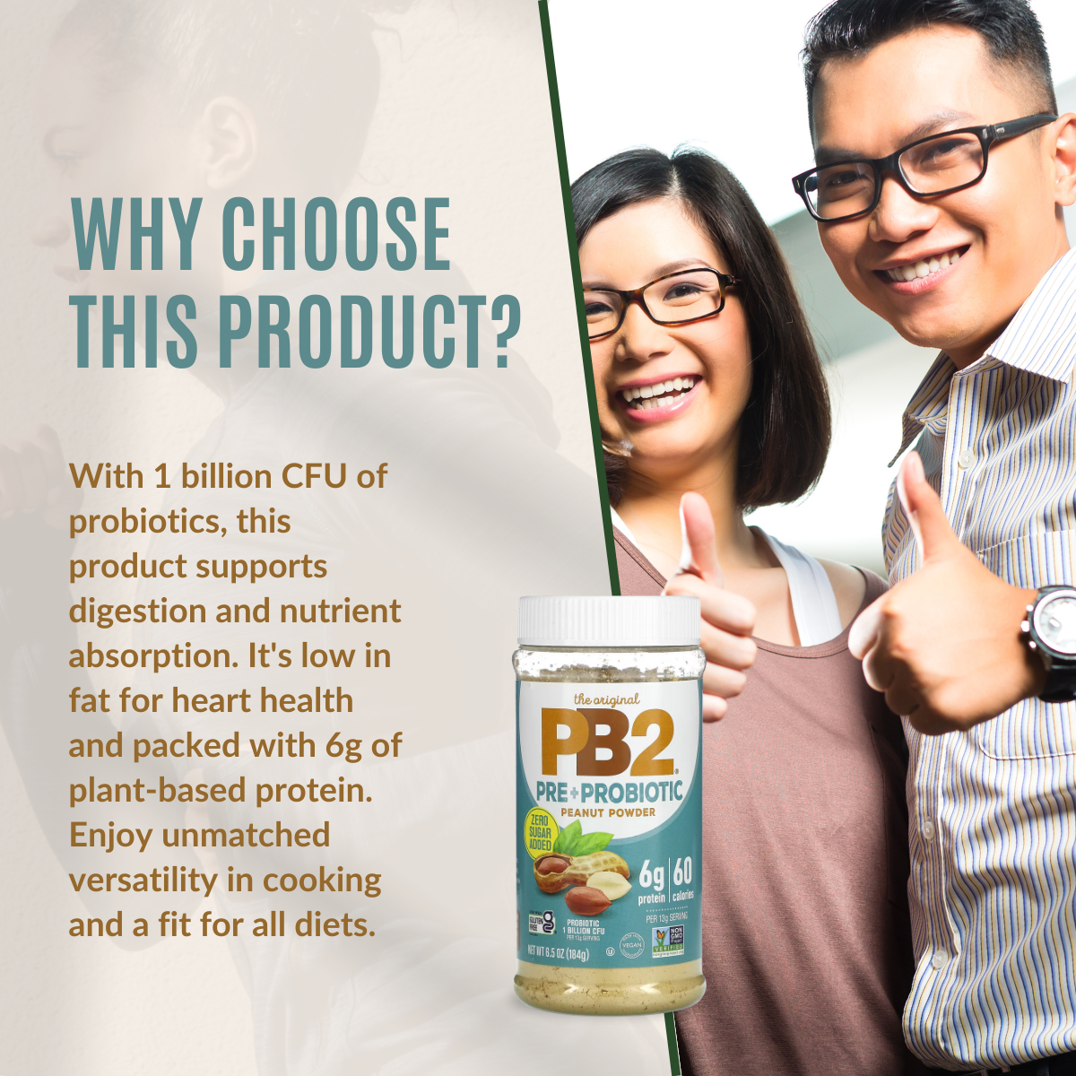 PB2 Foods, The Original PB2, Pre + Probiotic Peanut Powder - Digestive & Diabetes Supplement, 6.5 oz (184 g) - Ultimate Sup Singapore