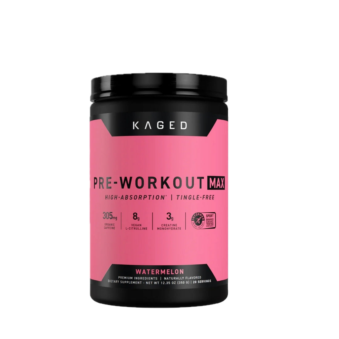 Kaged Pre-Workout Max supplement container with blue label on a white background