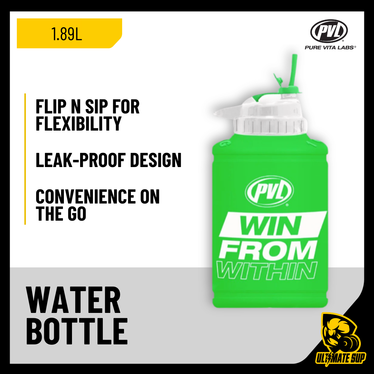 PVL, Power Jug Flip-N-Sip Water Bottle, 1/2 Gallon (1.89 L) - Ultimate Sup Singapore