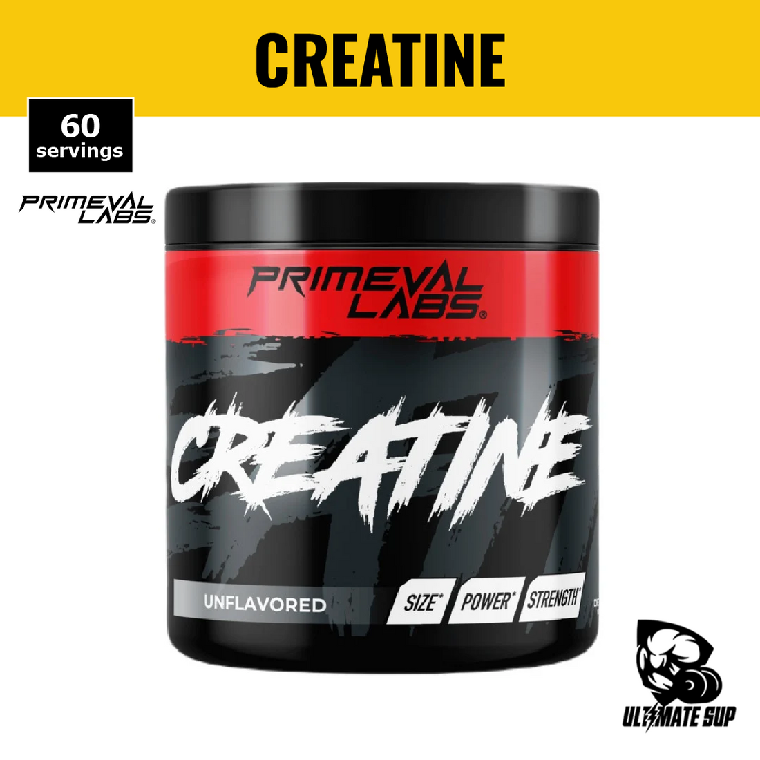 Primeval Labs, Creatine Monohydrate, Build Muscle, Unflavoured, 60 servings, 300g - Ultimate Sup Singapore