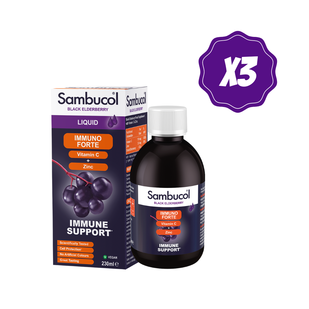 Sambucol Immuno Forte Liquid, With Vitamin C and Zinc, Strengthen Immune System, No Artificial Colours, 120 - 230ml - Ultimate Sup Singapore