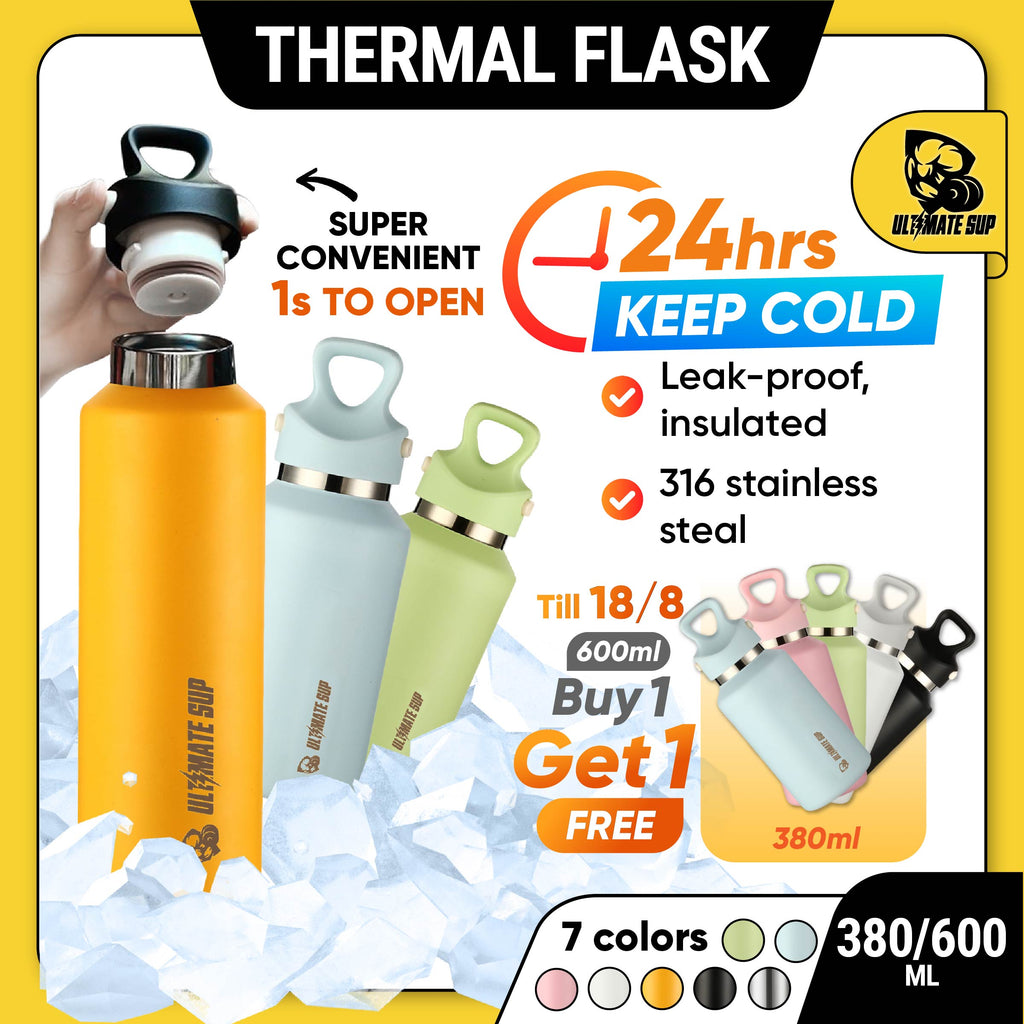 Frost Vial, 600ml, Thermal Flask Insulated Stainless Steel Water Bottle, Double Layer, Threadless Lid - Ultimate Sup