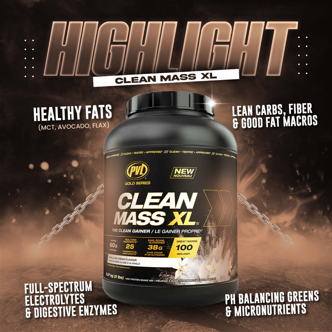 PVL Clean Mass XL, Weight Gainer Protein Powder, EAAs, BCAAs & glutamine, Muscle Recovery, 5-10LBS - Ultimate Sup Singapore