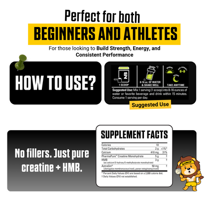 NutraBio, Monohydrate Creatine+ HMB, Micronized Powder, Fast Absorption and Maxizimes Muscle, 30ser