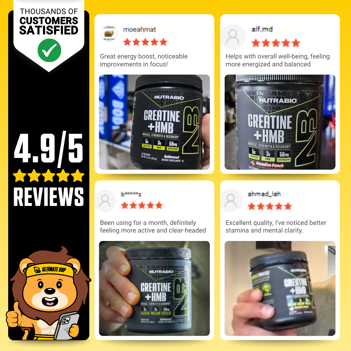 NutraBio, Monohydrate Creatine+ HMB, Micronized Powder, Fast Absorption and Maxizimes Muscle, 30ser