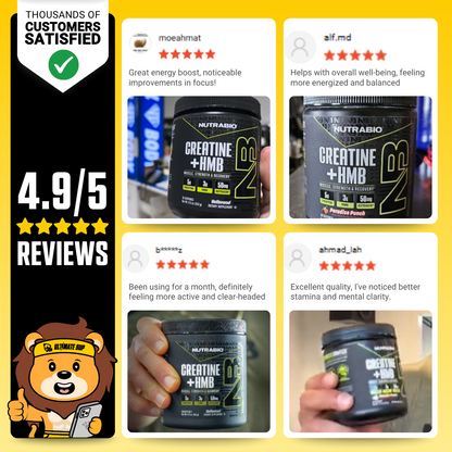NutraBio, Monohydrate Creatine+ HMB, Micronized Powder, Fast Absorption and Maxizimes Muscle, 30ser