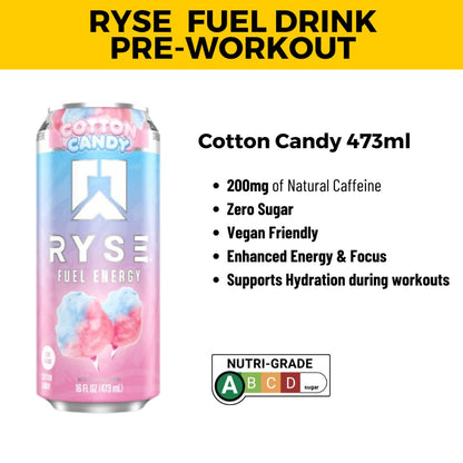 RYSE Fuel Energy Drink, Clean Energy No Crash, Zero Sugar & Vegan, Smooth Energy Boost, 473ml, 3-12pcs