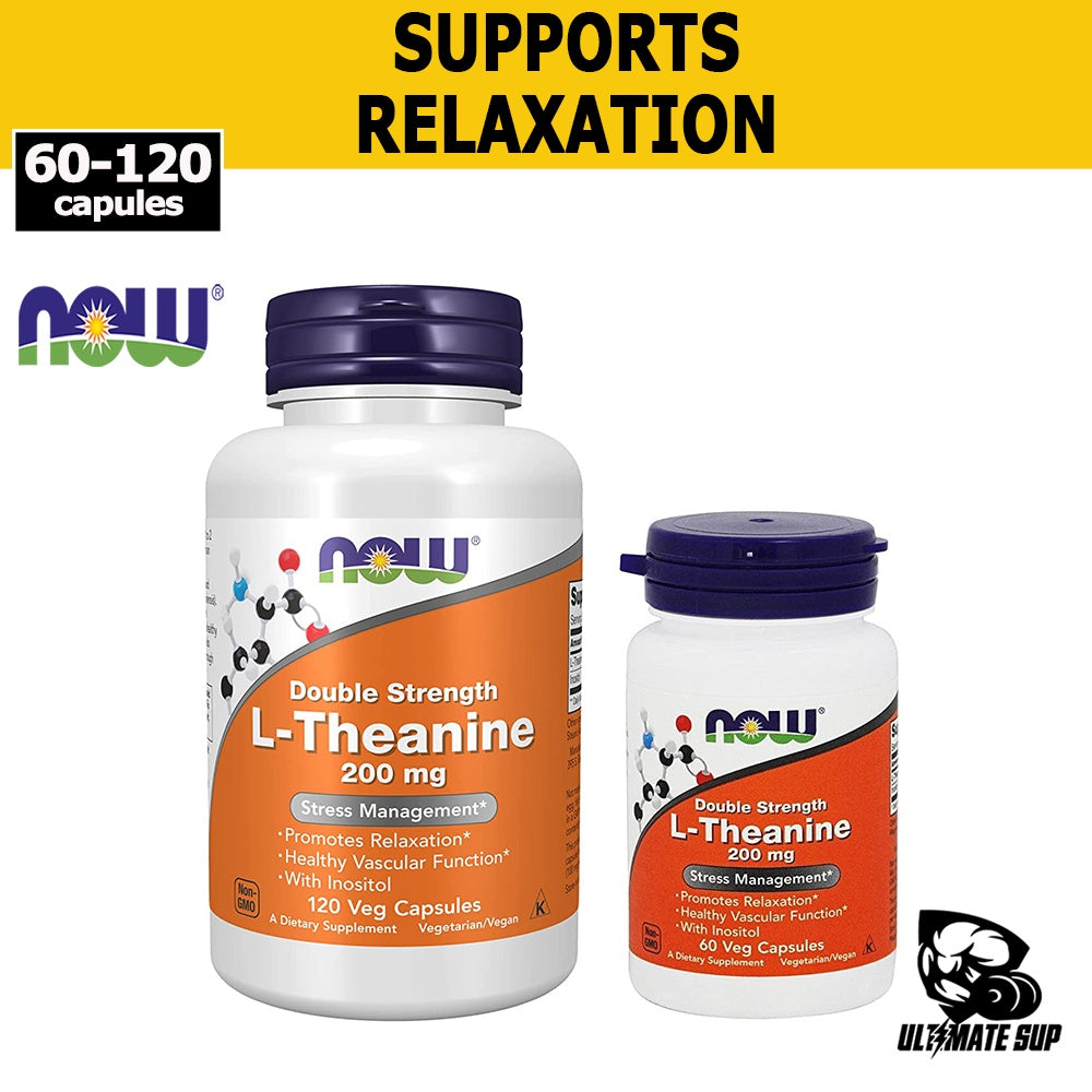 Now Foods, Double Strength, L-Theanine, Stress Management for Vegetarian/Vegan, 60-120 Capsules - Ultimate Sup Singapore