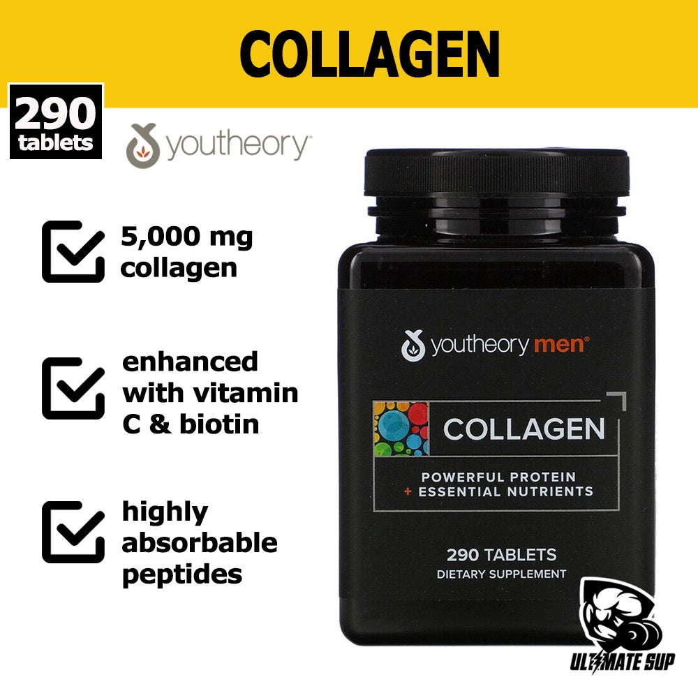 Youtheory, Collagen for Men | Powerful Protein + Essential Nutrients Vitamin C & Biotin | 5000mg Pure Collagen Peptides - main front