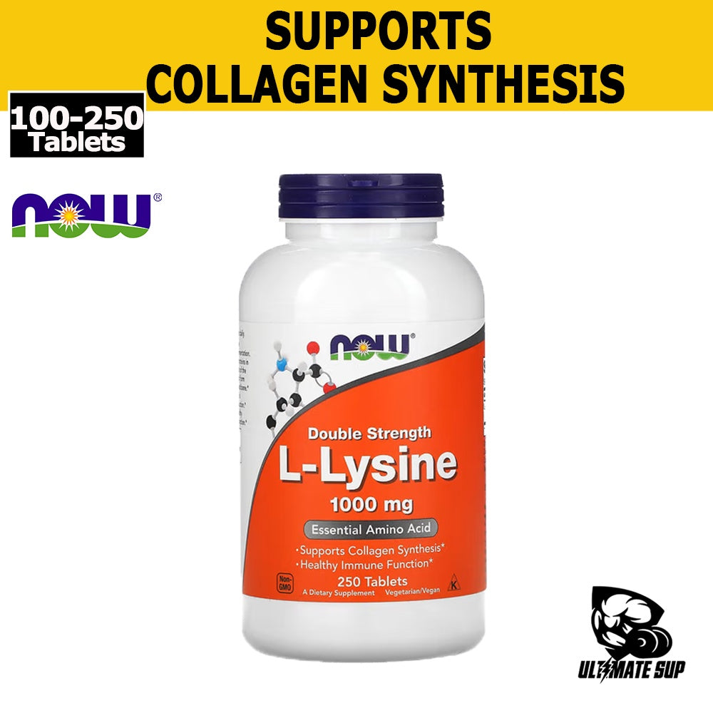 Now Foods Double Strength L- Lysine 1000mg,Essential Amino Acid, Support Collagen Synthesis, Vegan, 100-250 Tabs/Sers - Ultimate Sup Singapore