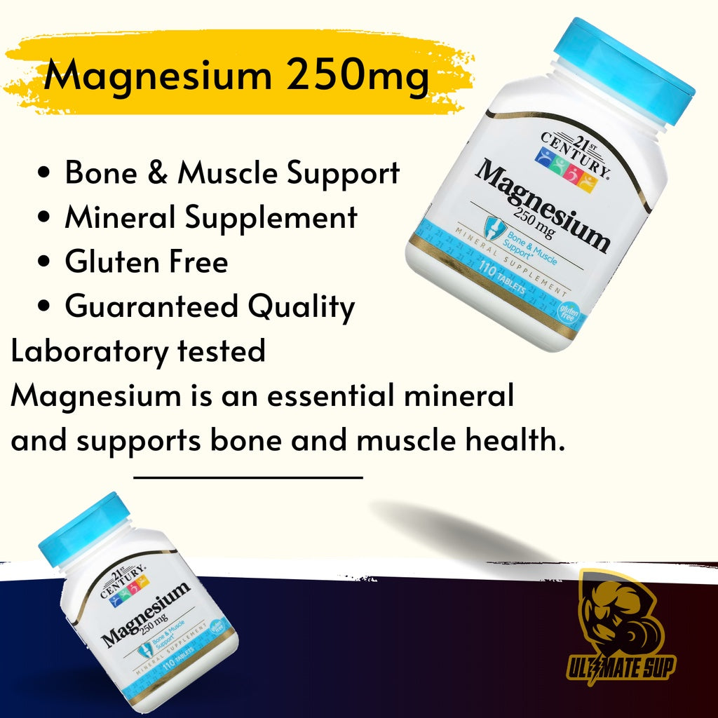 21st Century, Magnesium, Bone, Muscle Support, Supplement, 250 mg, 110 Tablets - Ultimate Sup Singapore