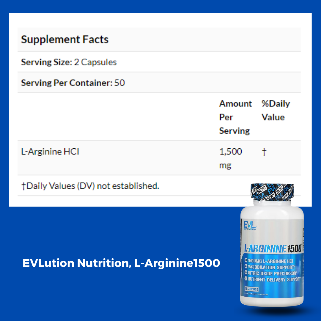 EVLution Nutrition, L-Arginine1500, Vasodilation Support, Nitric Oxide, Muscle Booster, Vegan and Gluten Free, 100 Caps - Ultimate Sup Singapore