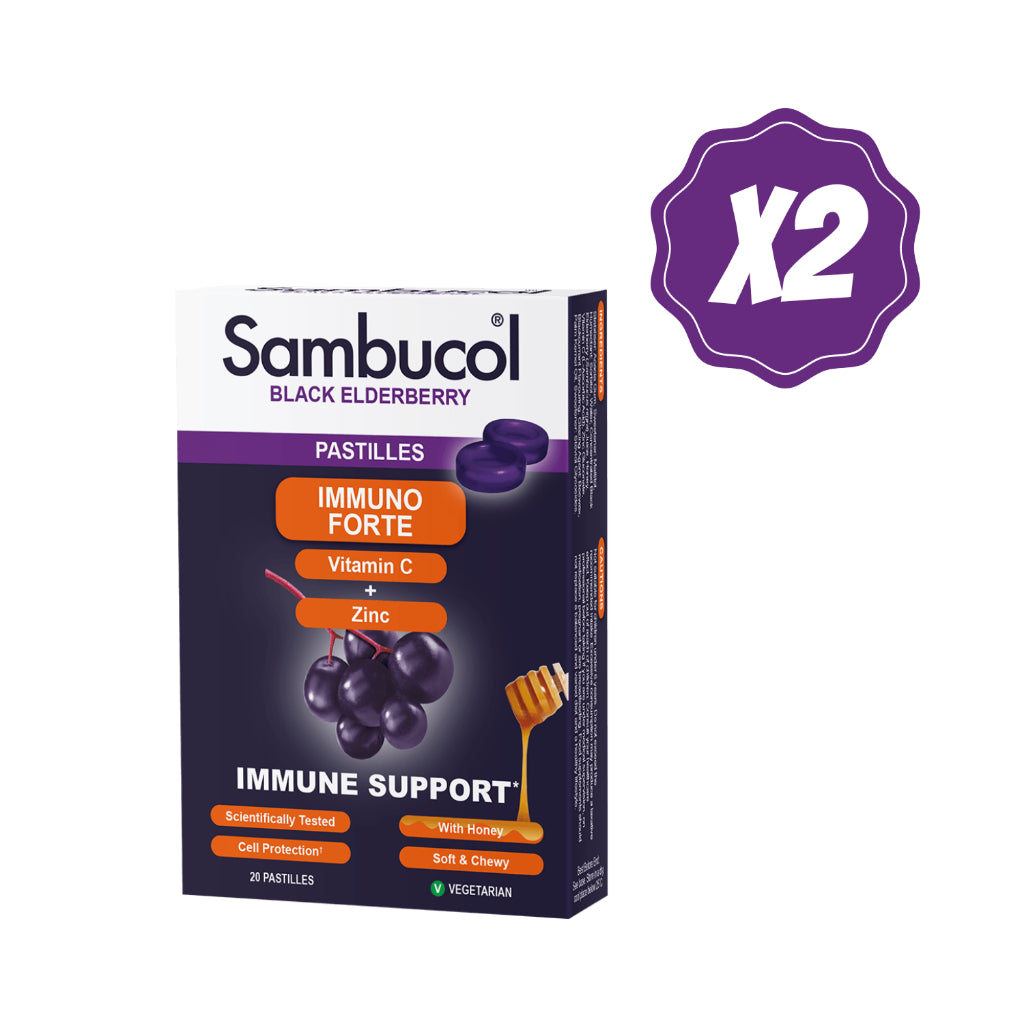 Sambucol Immuno Forte, PLUS Soothing Honey + Vitamin C + Zinc, Support Immune, 20 Pastilles - Ultimate Sup Singapore