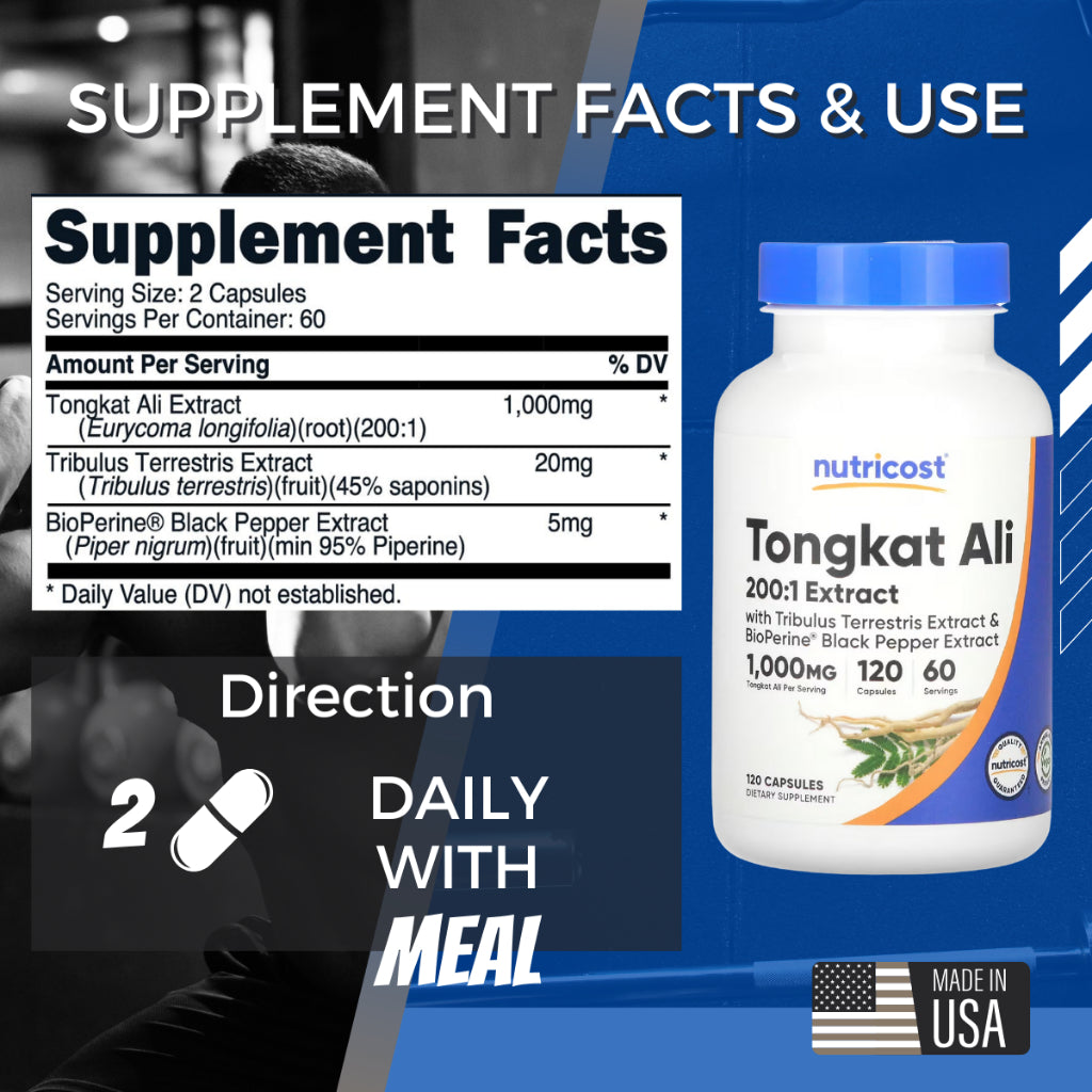 Nutricost, Tongkat Ali, 1,000 mg, 120 Capsules (500 mg per Capsule) - Ultimate Sup Singapore