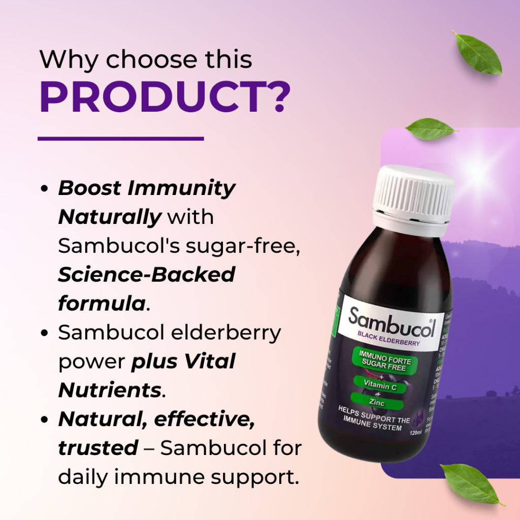 Sambucol Immuno Forte, PLUS Vitamin C + Zinc, Support Immunity, No Added Sugar, 120ml - Ultimate Sup Singapore