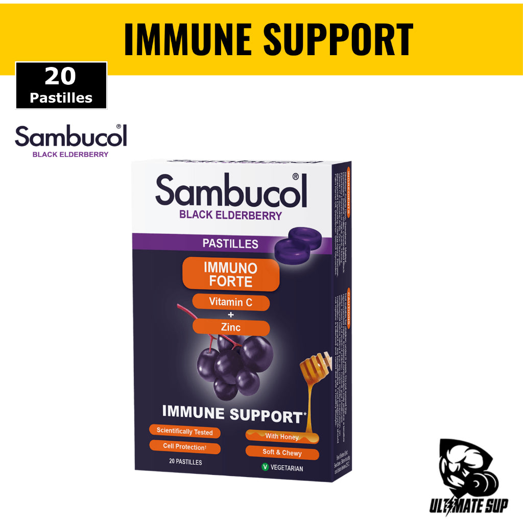 Sambucol Immuno Forte, PLUS Soothing Honey + Vitamin C + Zinc, Support Immune, 20 Pastilles - Ultimate Sup Singapore