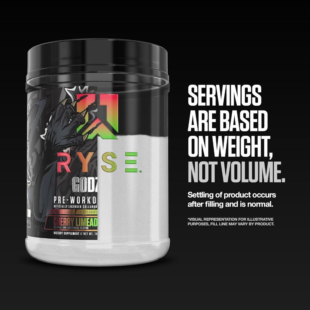 RYSE Godzilla Pre-Workout V3, Massive Pump & Explosive Power, Extreme Energy & Strength, 20-40sers