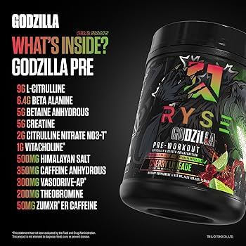 RYSE Godzilla Pre-Workout V3, Massive Pump & Explosive Power, Extreme Energy & Strength, 20-40sers